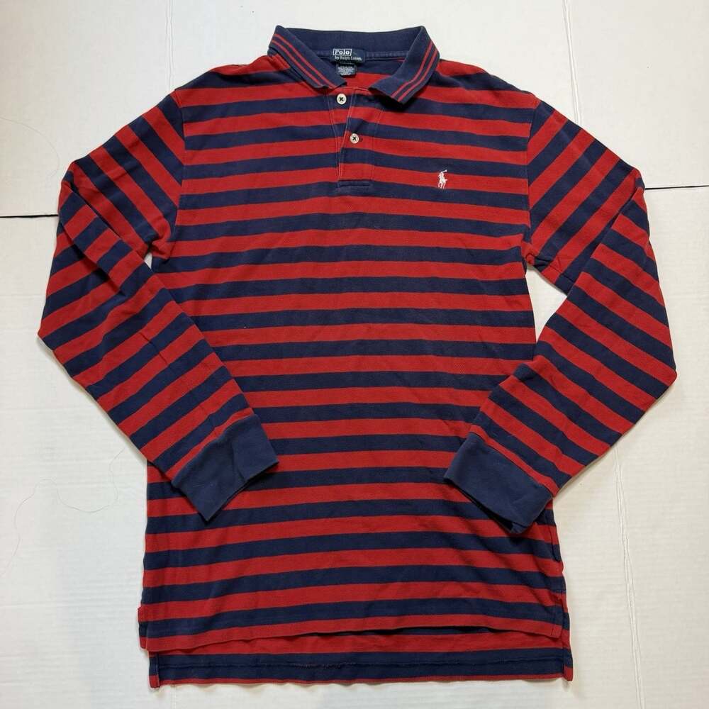 Polo Ralph Lauren Rugby Polo Long Sleeve Boys Size XL 20 Red Blue Striped
